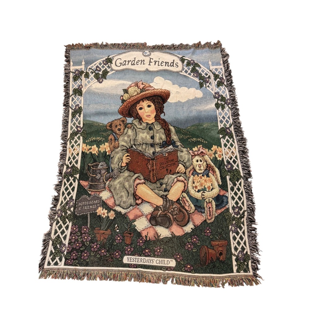 Boyds Bears Yesterdays Child Garden Friends Woven Tapestry Throw Blanket 70x52